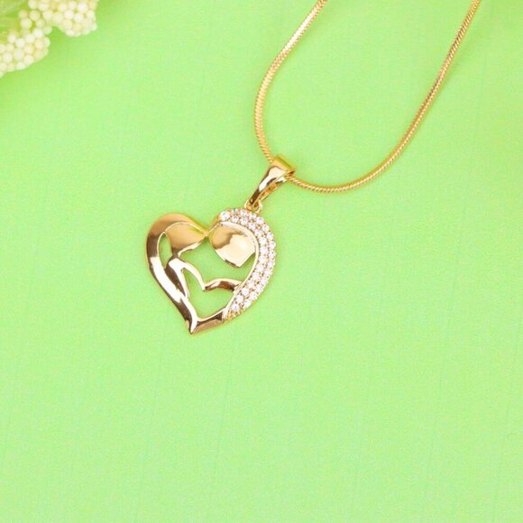 "Heart Shaped Mother & Child Pendant in Rose Gold with CZ Accents, XPPT1840 - Picture 11 of 13